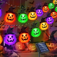 Upgraded Solar Halloween Lights Outdoor, Solar Powered Pumpkin String Lights,16F