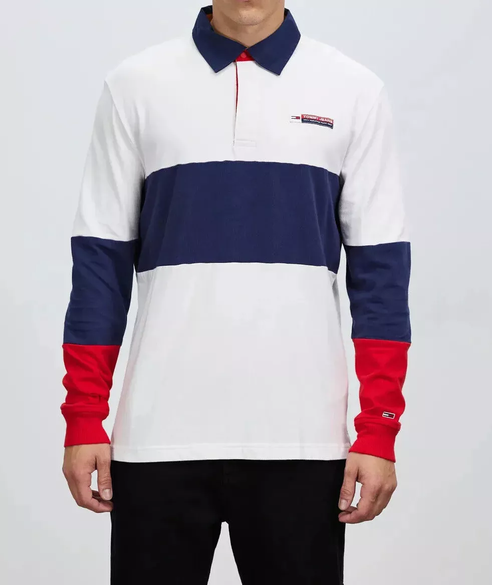 NWT Men's Tommy Hilfiger Long-Sleeve Rugby Polo Shirt Multi XS - XXL