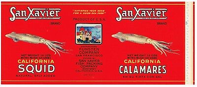 Ocean Fresh Squid Monterey Calif made in USA Vintage Original Label Calamares
