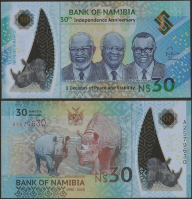 Namibia P Neu B218 30 Dollars Gemeins. 2020 Polymer 30th Ind Jubiläum @ Ebs