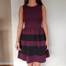 AQUA Purple Black Jacquard Sleeveless Fit & Flare Dress Sz XS Stripe Colorblock