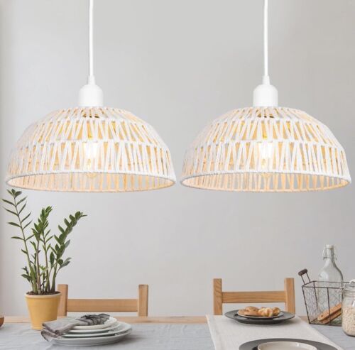 Rattan Pendant Light Fixtures 2 Packs, Boho Woven Basket Pendant Light, Handmade