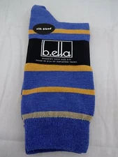Denim Blue Socks Gold Stripes Crew Length Ladies Sock Sizes 9-11 B.ella Taryn