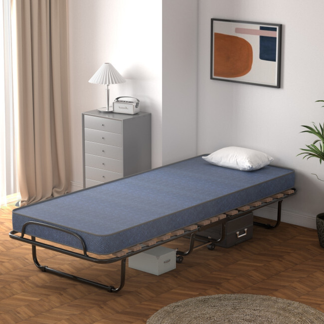 Portable Folding Bed W/ Memory Foam Mattress Guest Metal Frame Bed Sleeper Navy