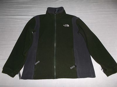 NORTHFACE DARK FOREST GREEN GRAY FULL ZIP UP COLD WEATHER FLEECE BOYS SWEATER M