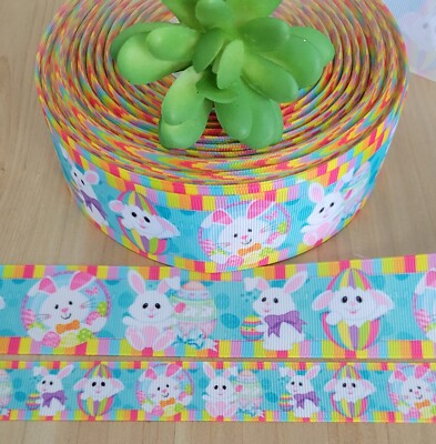 7/8 & 1.5'' (1 YD) Easter Bunny Grosgrain Ribbon Rabbit Easter Eggs Craft Ribbon