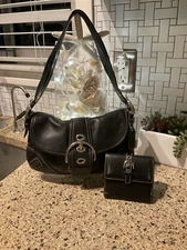 COACH Vintage SOHO Satchel Buckle Flap Cowhide Leather Bag & Wallet 10188 Black
