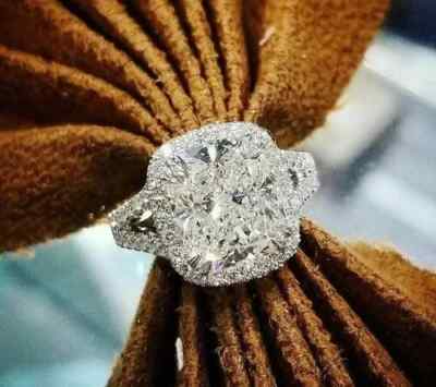 3Ct Cushion Cut Lab-Created Diamond 14K White Gold Plated Halo Engagement Ring