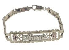 AMOR Heart 7.25" ID Bracelet New Multi Tone Tri Color Solid Real 14K Gold 13 Gr