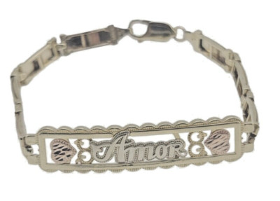AMOR Herz 7,25'' ID Armband Neu Mehrfarbig Dreifarbig Massiv Echt 14K Gold 13 Gr