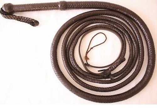 Genuine Leather 6 Feet, 12 Plaited BullWhip, Black Heavy Duty