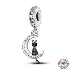 S925 Sterling Silver I Love You to the Moon and Back Cat Charm For Bracelets