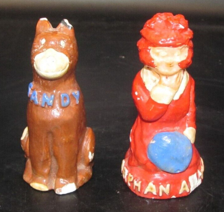 Vintage " Little ORPHAN ANNIE AND SANDY, SALT & PEPPER SHAKERS Chalk Chalkware