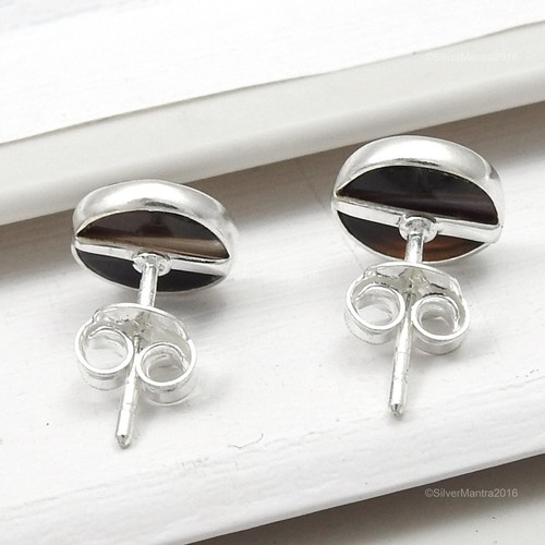 Striped Onyx Gemstone Birthday Gift Stud Butterfly Earrings 925 Sterling Silver - Picture 5 of 9