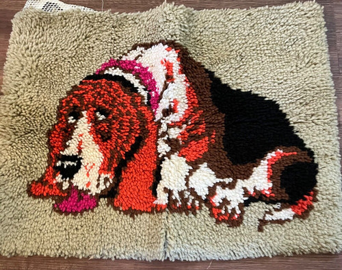 Vintage Latch Hook Dog Wall Hanging | Completed Hook & Loop Fiber Art 28L * 20W