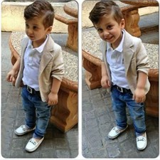 3PCS Toddler Baby Boys Outfits coat T shirt Denim Pants gentleman Clothing set