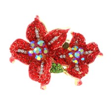 Gold Tone Stretch Metal Flower Ring With Crystal Rhinestone R1256-RED