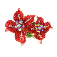 Gold Tone Stretch Metal Flower Ring With Crystal Rhinestone R1256-RED