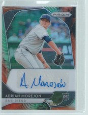 ADRIAN MOREJON 2020 PANINI PRIZM AUTO GREEN ORANGE ROOKIE RC #D 37/50
