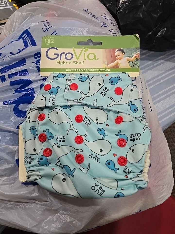 RARE Grovia Hybrid Shell Waterproof Diaper Cover One AI2 NEW WHALE UR THE ONE
