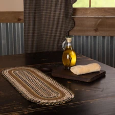 New Primitive Farmhouse Rustic BROWN BLACK TAN JUTE TABLE RUNNER Braided Mat 24"