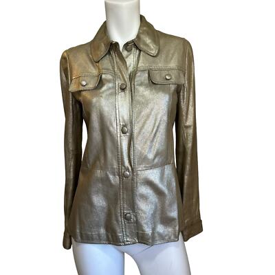 Iceberg Gold Button Down Leather Shirt Jacket sz 42=Small