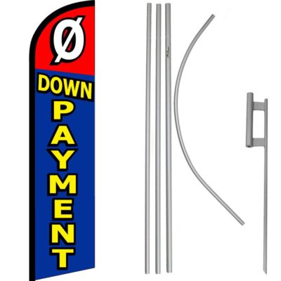 0 Down Payment Red / Blue Windless Banner Flag & 16ft Flagpole Kit /Ground