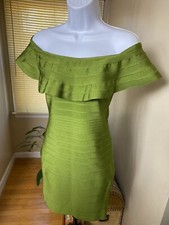 Fashion Nova Women Mini Dress Green Bodycon Off Shoulder Ruffle Boat Neck