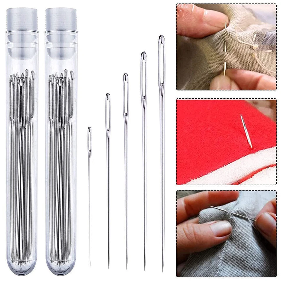50PCS Large-Eye Needles with Storage Tube for Hand Sewing Stitching Craft 5-Size - Image 3 of 4