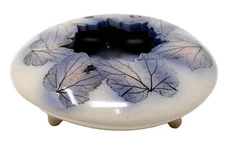 Studio Pottery Ikebana Vase Planter Leaf Imprint Crackle Glaze Orlando Griggs 6"