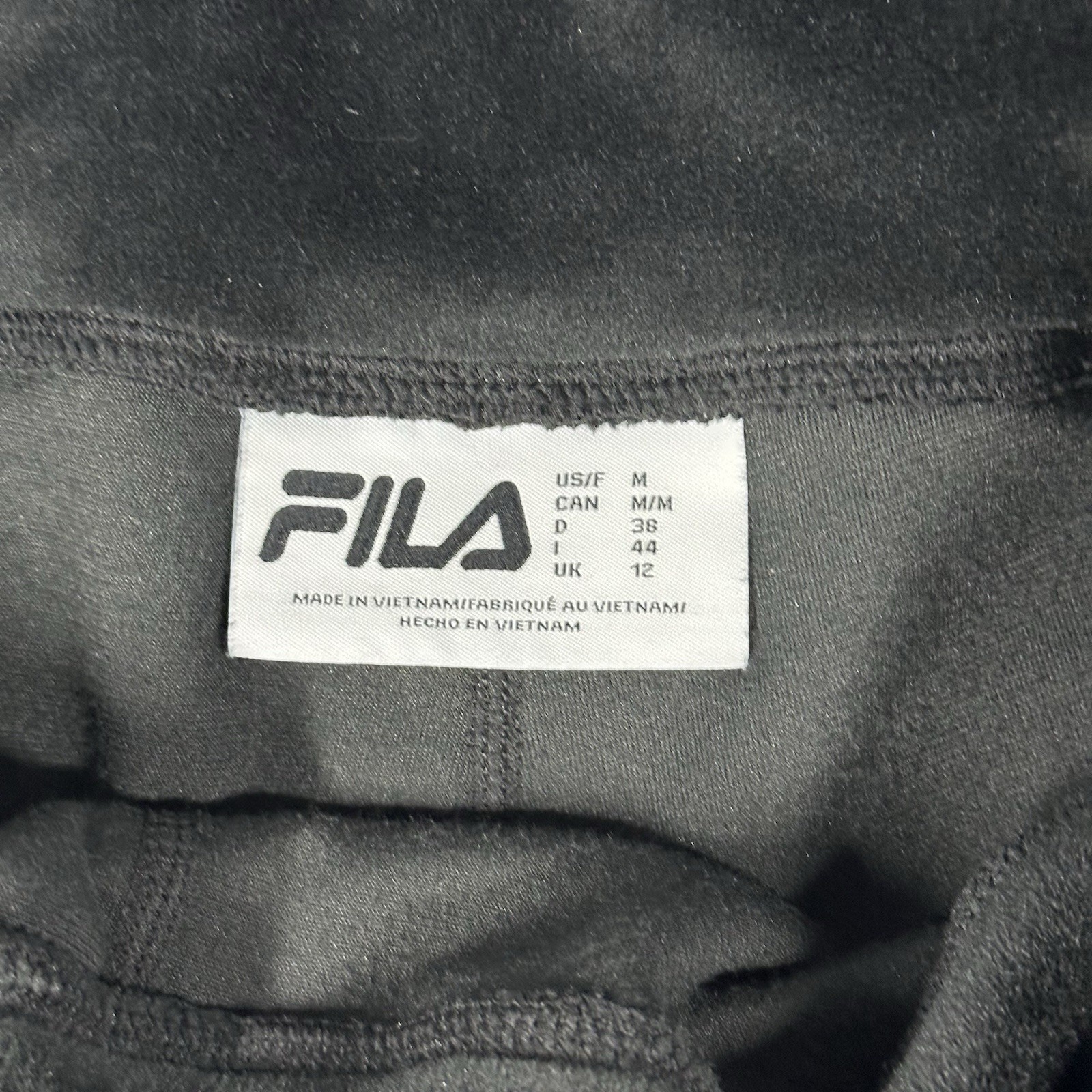 FILA Velour Track Pantaloni Joggers Leggings Donna Taglia M Nero Allenamento Activewear