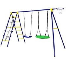 5-In-1 Outdoor Kids Swing Set W/ Heavy Duty Swing Frame  Ground Stakes Backyard
