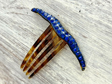 Vintage Blue Rhinestone Art Deco Celluloid Hair Comb
