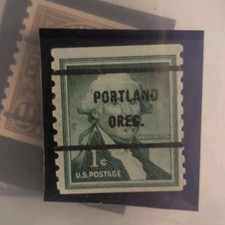 US 1c Green George Washington Used Precancel Stamp Portland, Oregon 1931-40