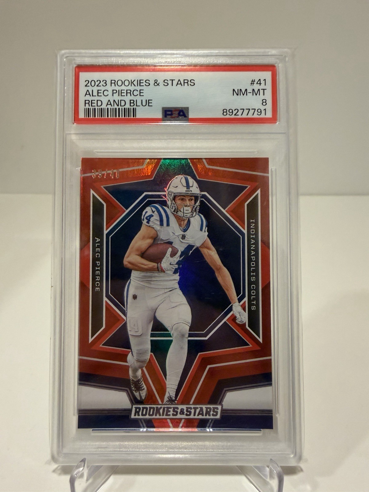 /40 2023 Rookies & Stars Alec Pierce Red & Blue PSA 8 NM-MT SP Colts #41