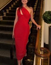 HOUSE OF CB  Red Asymmetric Cutout MidiDress/Size S 