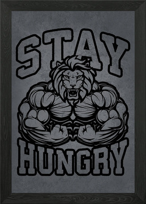 Stay Hungry Lion Flexing gerahmtes Wandbild Poster Leinwanddruck Bild