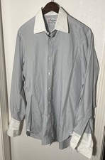 Turnbull  Asser Dress Shirt Sz 16-35 Gray White Contrast French Cuff - ENGLAND
