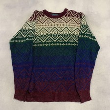 Vintage Abstract Knitted Jumper Patterned Grandad Chunky Knit Sweater Men's M