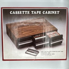 Cassette Tape Storage Box Holds 36 Audio Cassettes Woodgrain Brown Black
