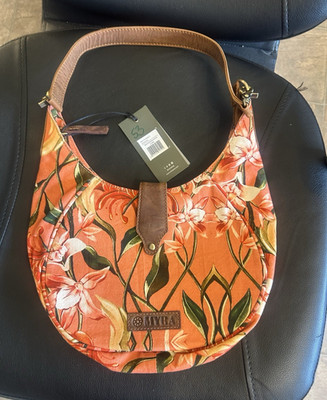 Myra Women's Orange Floral Hobo Shoulder Bag Medium Magnetic w/ Detachable Strap