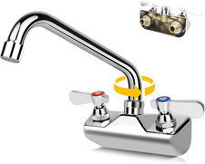 Wall Mount Commercial Hand Sink Faucet 4" Center 10" 360 Swivel Spout  Solid Br