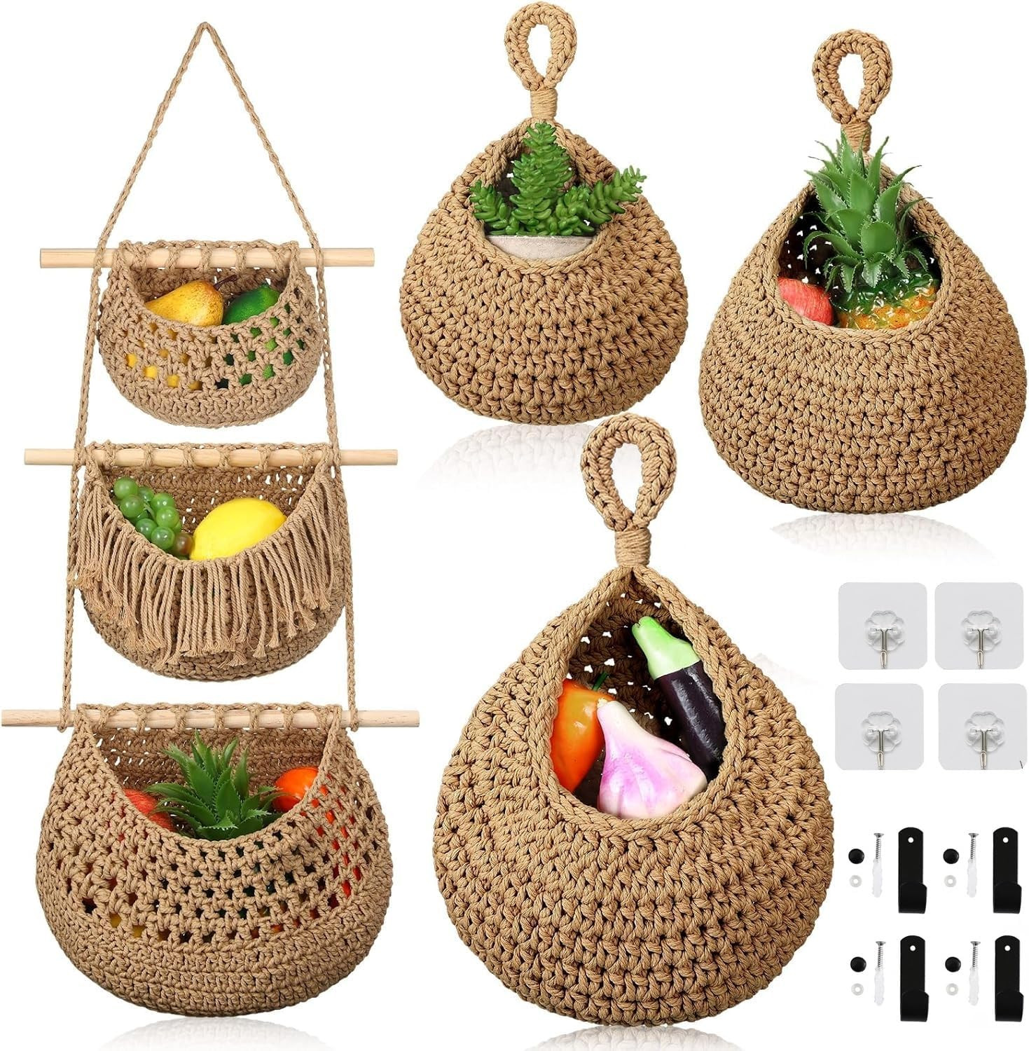 Set 3 Cestini Appendi Parete Dandat - Porta Frutta E Verdura In Stile
