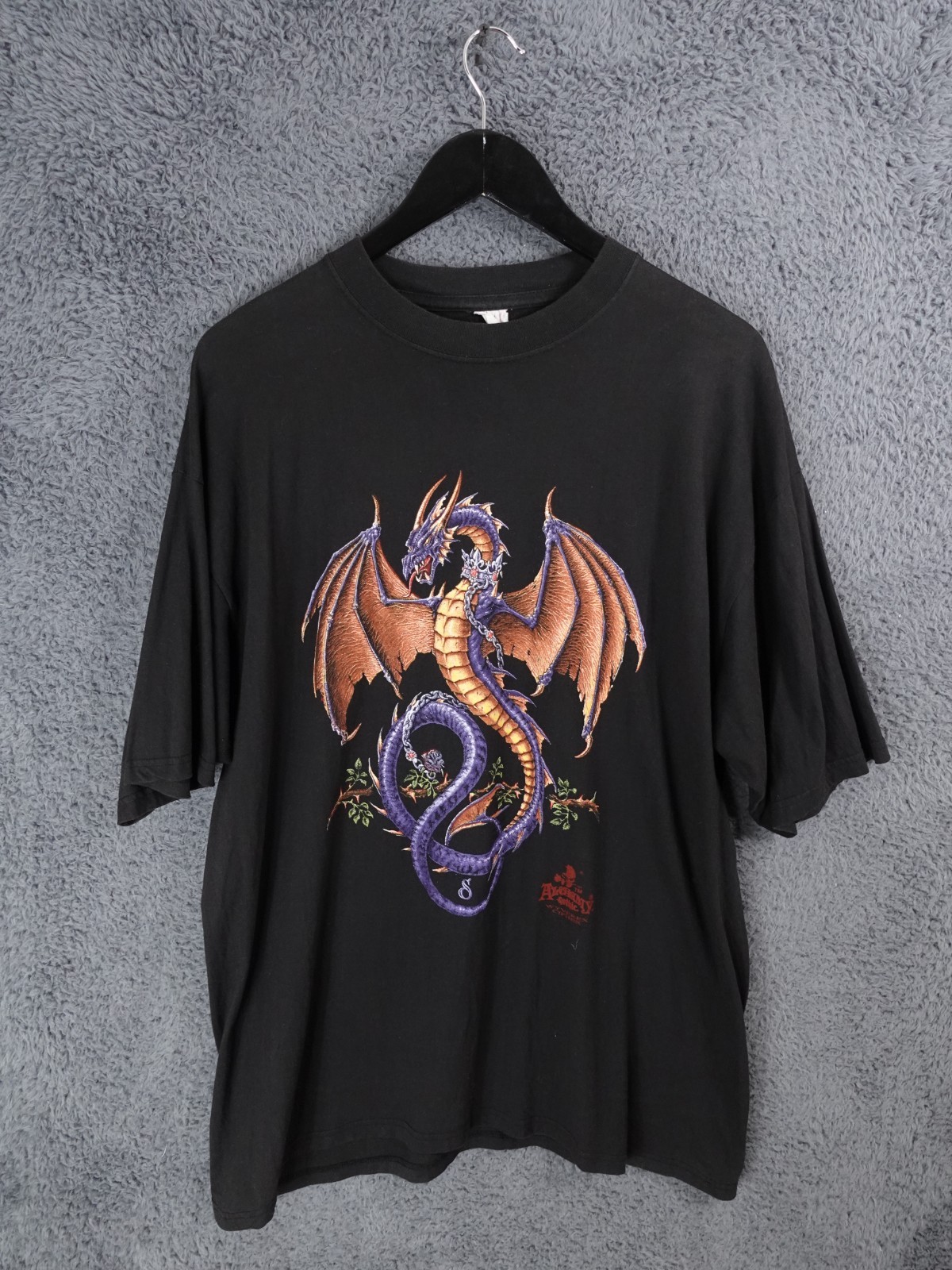 Vintage Alchemy Gothic Shirt Men XL Black Dragon Print Metal Chain Retro 90s Y2K