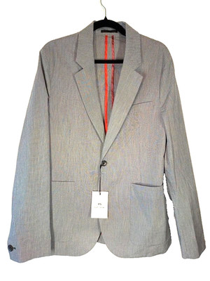 Herren Paul Smith Designer Grau Blau Anzug Sakko Gr. 40R Neu Mit Etikett