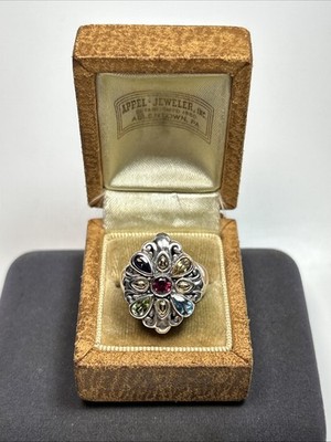 BJC Samuel Benham Sterling Silver & 18k Gold Multi Gemstone Scroll Ring