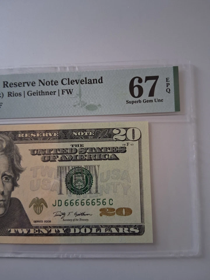 $20 2009 Near Solid Serial Number Federal Reserve Note Bill UNC67 #66666656 - Image 3 of 4