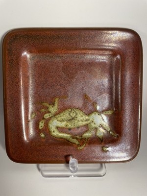 Clouds Folsom Pottery Rare Red Crab Design Small Dish Trinket Dish Signed 2003