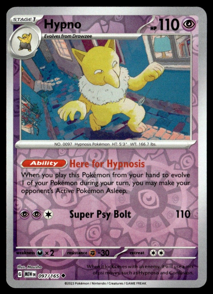 Hypno Uncommon Reverse Holo SV: Scarlet & Violet 151 097/165 NM Pokémon TCG
