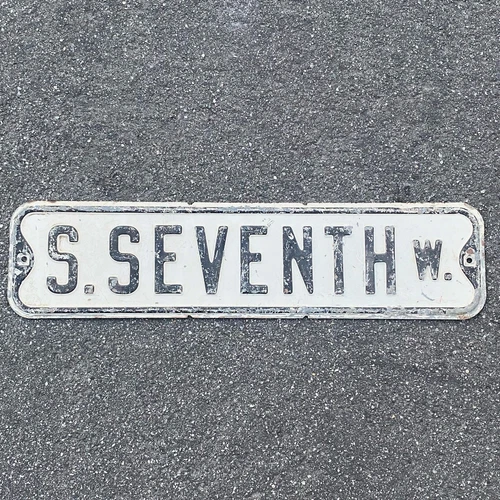 Vtg Street Sign Embossed 24” Metal Wall Hang Black & White S Seventh W